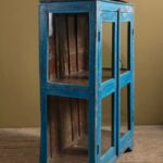Blue Vintage Wooden Display Cabinet with Glass Panels - Image 2