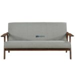 Mid-Century Wooden Arm Fabric 2-Seater Sofa (Sage Green) - Image 4
