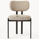 Bouclé Upholstered Dining Chair with Metal Legs (Ivory White) - Image 2