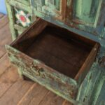 Vintage Turquoise Wooden Almirah with Ceramic Tile Detailing - Image 4