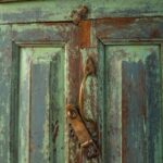 Vintage Turquoise Wooden Almirah with Ceramic Tile Detailing - Image 5