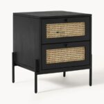 Boho-Chic Black & Rattan 2-Drawer Nightstand - Image 3