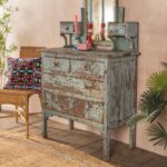 Vintage Pale Blue Wooden Dressing Unit with Mirror & Drawers