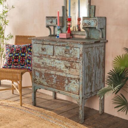 Vintage Pale Blue Wooden Dressing Unit with Mirror & Drawers