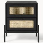 Boho-Chic Black & Rattan 2-Drawer Nightstand - Image 5