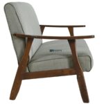 Mid-Century Wooden Arm Fabric 2-Seater Sofa (Sage Green) - Image 5