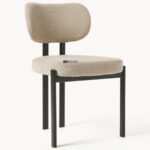 Bouclé Upholstered Dining Chair with Metal Legs (Ivory White) - Image 3