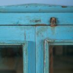 Light Blue Vintage Wooden Display Cabinet with Glass Doors - Image 4