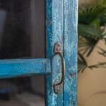 Blue Vintage Wooden Cabinet with Glass Doors, Drawers & Ceramic Tiles - Image 5