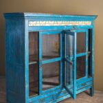 Blue Vintage Wooden Cabinet with Glass Doors, Drawers & Ceramic Tiles - Image 2