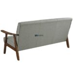 Mid-Century Wooden Arm Fabric 2-Seater Sofa (Sage Green) - Image 2