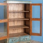 Blue Vintage Wooden Cabinet with Glass Doors & Drawers - Image 5