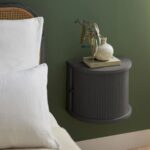 Modern Floating Nightstand with Tambour Door – Semi-Circle Wall-Mounted Bedside Table
