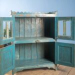 Pale Blue Vintage Wooden Cupboard with Glass & Solid Doors - Image 4