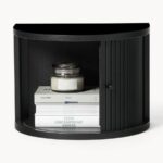 Modern Floating Nightstand with Tambour Door – Semi-Circle Wall-Mounted Bedside Table - Image 7