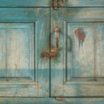 Pale Blue Vintage Wooden Cupboard with Glass & Solid Doors - Image 5