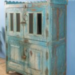 Pale Blue Vintage Wooden Cupboard with Glass & Solid Doors - Image 2