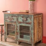 Vintage Slate Blue Wooden Cabinet with Drawers & Glass Doors - Image 3