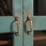 Duck Egg Blue Vintage Wood & Metal Cabinet with Glass Doors - Image 2