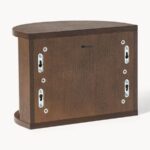 Mid-Century Modern Floating Nightstand with Tambour Door | Curved Wall-Mounted Bedside Table - Image 6
