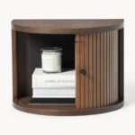 Mid-Century Modern Floating Nightstand with Tambour Door | Curved Wall-Mounted Bedside Table - Image 7