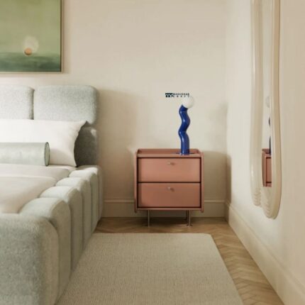 Modern Rounded 2-Drawer Nightstand in Dusty Pink | Sleek Mid-Century Bedside Table