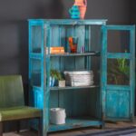 Blue Vintage Wooden Glazed Display Cabinet - Image 3