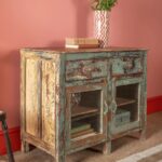 Vintage Slate Blue Wooden Cabinet with Drawers & Glass Doors - Image 4