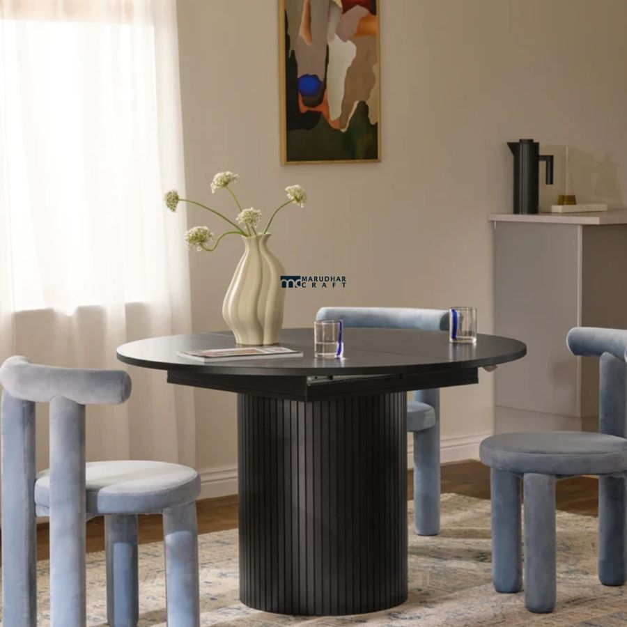 27 Round Black Wooden Dining Table with Fluted Pedestal Base - Image 1