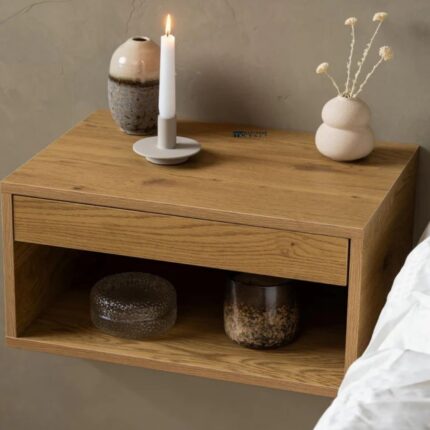 Minimalist Floating Oak Nightstand with Hidden Drawer