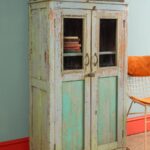 Turquoise, Green & Lilac Vintage Wooden Cupboard with Glass Doors - Image 4
