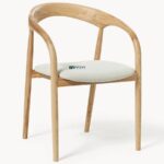 Solid Wood Arm Dining Chair with Upholstered Seat (Natural Finish) - Image 4