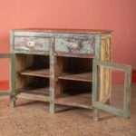 Vintage Slate Blue Wooden Cabinet with Drawers & Glass Doors - Image 2