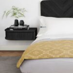 Modern Floating Nightstand – Matte Black Ribbed Wall-Mounted Bedside Table with Curved Fluted Design