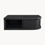 Modern Floating Nightstand – Matte Black Ribbed Wall-Mounted Bedside Table with Curved Fluted Design - Image 4
