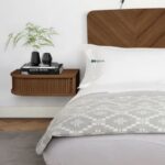 Dark Walnut Floating Nightstand – Wall-Mounted Wooden Bedside Table with Fluted Tambour Door