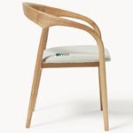 Solid Wood Arm Dining Chair with Upholstered Seat (Natural Finish) - Image 5