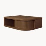 Dark Walnut Floating Nightstand – Wall-Mounted Wooden Bedside Table with Fluted Tambour Door - Image 2