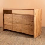 Acacia Wood Natural Finish Sideboard with 3 Cupboards & Open Shelf - Image 4