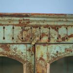 Slate Blue Vintage Wooden Display Cabinet with Glass Doors - Image 4