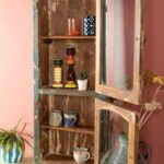 Vintage Dark Blue Wooden Wall Showcase Cabinet with Glass Doors - Image 3