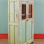 Turquoise, Green & Lilac Vintage Wooden Cupboard with Glass Doors - Image 2