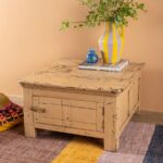 Cream Vintage Wooden Side Table with Storage Cupboard - Image 3