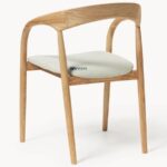 Solid Wood Arm Dining Chair with Upholstered Seat (Natural Finish) - Image 2