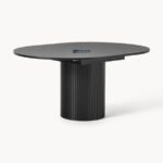 Round Black Wooden Dining Table with Fluted Pedestal Base - Image 2