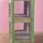 Vintage Green & Lilac Wooden Display Cabinet with Glass Doors - Image 5