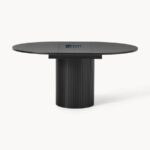 Round Black Wooden Dining Table with Fluted Pedestal Base - Image 3