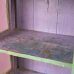 Vintage Green & Lilac Wooden Display Cabinet with Glass Doors - Image 2