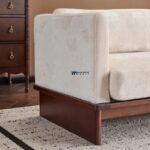 Wooden Base Fabric 3-Seater Sofa (Cream) - Image 2