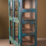 Blue Vintage Wooden Display Cabinet with Glass Doors - Image 5